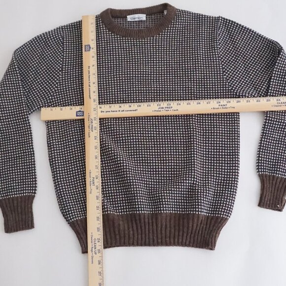 Vintage Damo Brown Micro Check Knit Textured Crewneck Pullover Sweater Neutral M - Picture 3 of 9